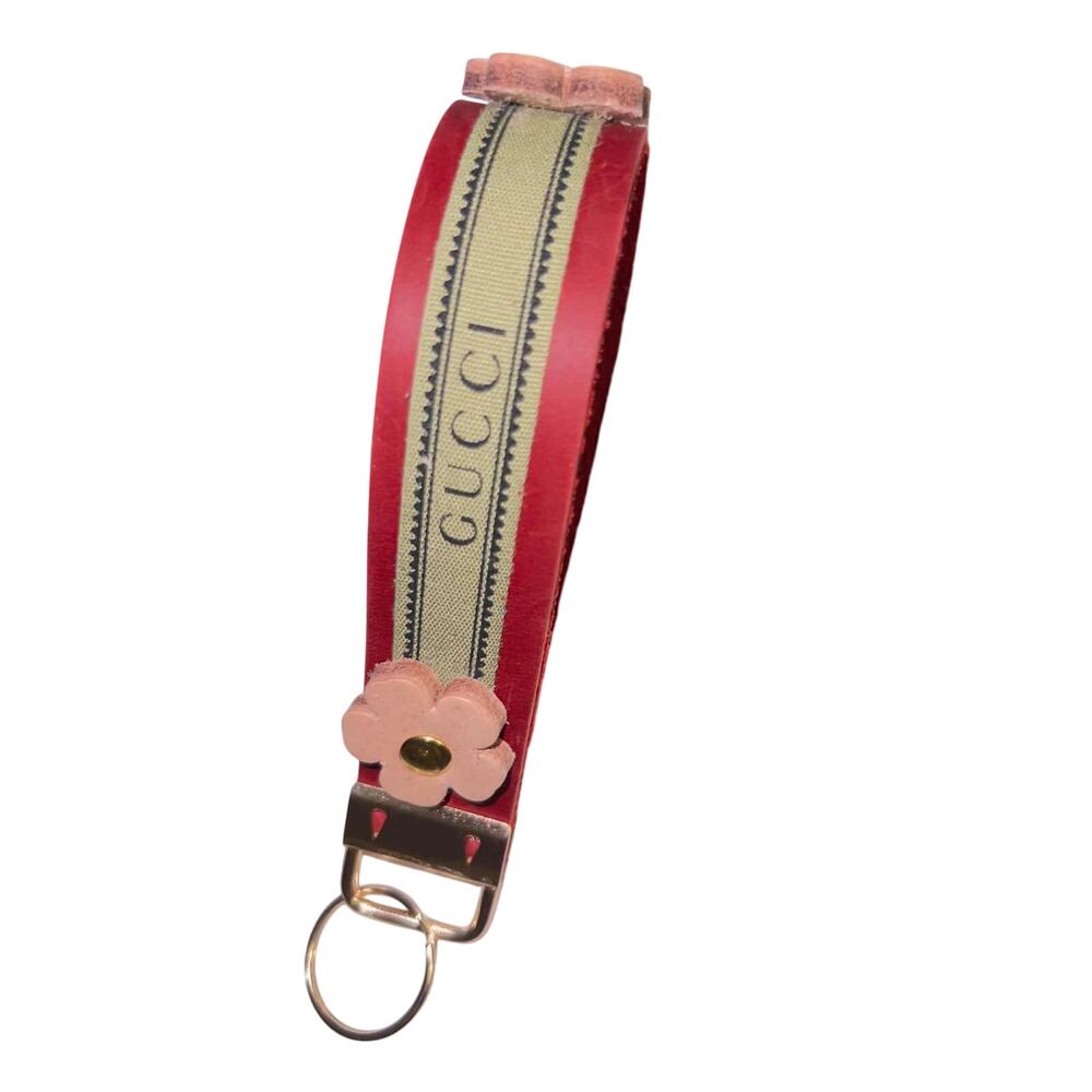 Repurposed Gucci Bag Keychain Handmade Leather & Canvas Design